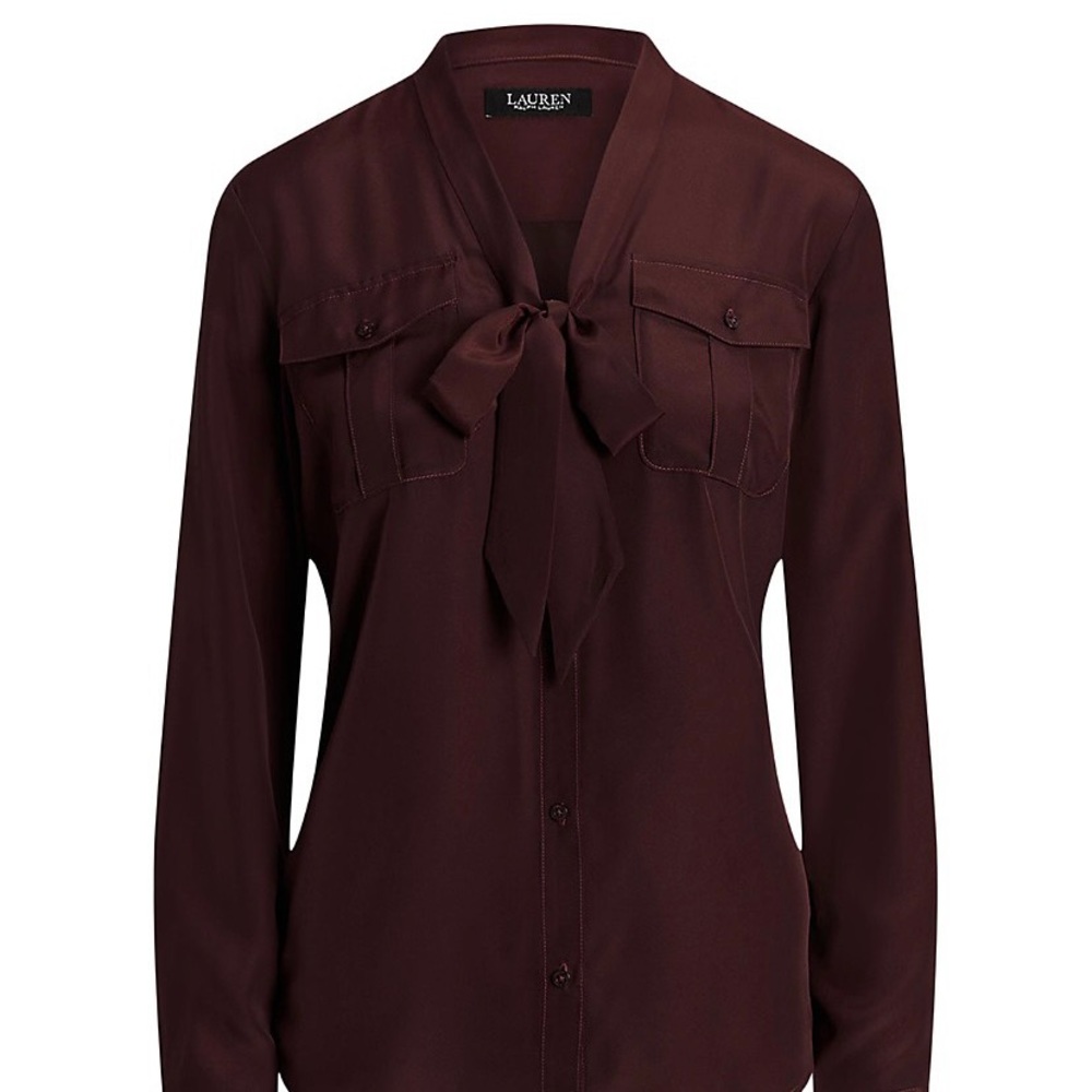 Lauren by Ralph Lauren tie neck long sleeve blouse size medium - Picture 5 of 16